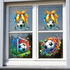 World Cup soccer window static stickers featuring champagne and floral football motifs