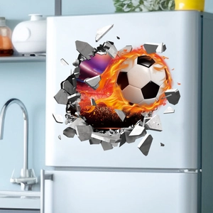 Sticker Mural Football Flamme Effet 3D Décalcomanie Murale PVC Imperméable Décoration Sportive Pour Salon Chambre Bureau