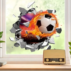 Sticker mural 3D ballon de foot avec effet flamme pour décoration sportive de maison