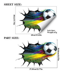 3D football wall sticker sheet size and application dimensions for window decor