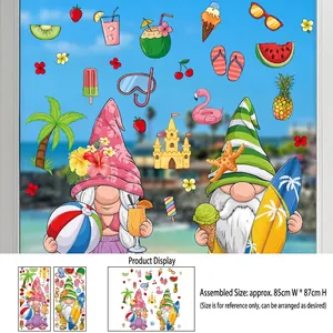 Detail view of summer beach gnomes window stickers with 35x70cm product dimensions