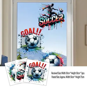 Detailed set of 3 watercolor soccer wall stickers featuring dynamic football player shots