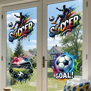 2026 World Cup soccer theme window stickers with colorful graffiti silhouettes and goal design