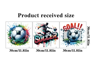 Detailed views of watercolor soccer window clings showing goal scenes and action players