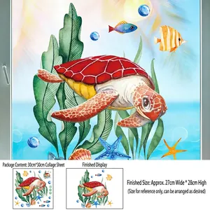 Detailed dimensions of watercolor sea turtle and tropical fish wall stickers 30x30cm