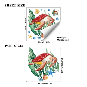Watercolour sea turtle and starfish wall stickers set with aquatic plants and coral motifs