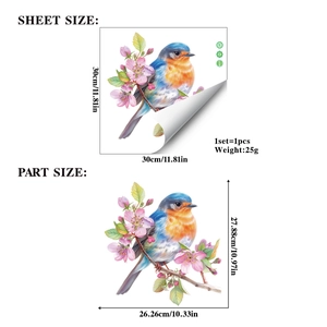 Adhesive window sticker with colorful flowers and bird for glass decoration 30x30cm