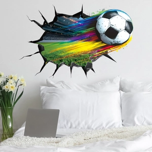 3D Football Wall Sticker Broken Wall Effect Colorful Motion Trail PVC Self Adhesive Decor For Kids Bedroom Sports Room