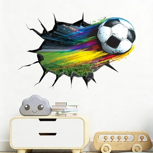 3D football wall sticker with rainbow trail effect for living room and bedroom decor