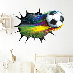 3D broken wall football wall sticker with stadium background for bedroom decoration