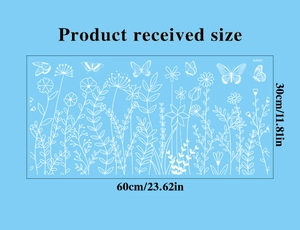 Detail view of white butterfly floral window stickers with size dimensions 60x30cm