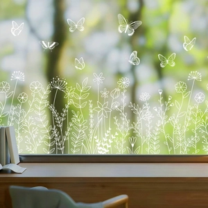 White butterfly and floral static window clings for home or retail glass decoration