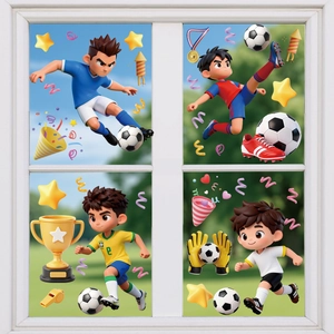 Adesivi per finestre calcio Mondiali 2026 con simpatici calciatori cartone 3D per decoro vetri