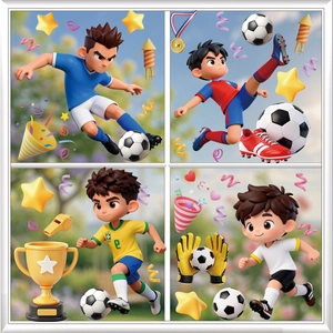 Adesivi 3D di calciatori cartoni animati per decorazione vetri della Coppa del Mondo