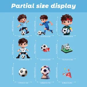 Detailed size chart for World Cup soccer theme window stickers showing various dimensions