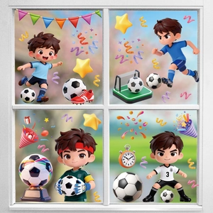 3D cartoon soccer boy static window stickers set for 2026 World Cup decoration