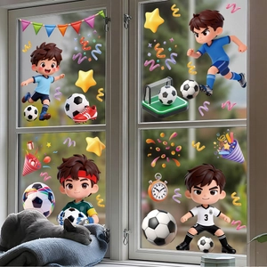 Cute cartoon 2026 World Cup soccer player window stickers set for home glass decor