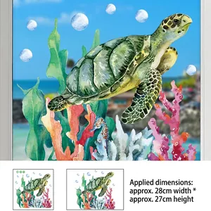 Detailed view of sea turtle and coral wall stickers with dimensions 30x30cm