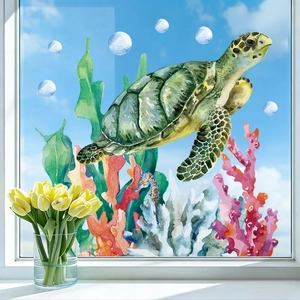Watercolor Ocean Sea Turtle Coral Seahorse Stickers PVC Self Adhesive Home Decor Window Wall Decals For Kids Room
