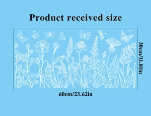 Detailed dimension guide showing 60x30cm size for white floral butterfly window stickers