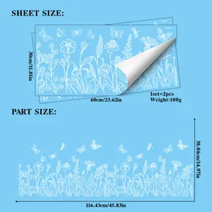 Detailed size specifications for white dragonfly and butterfly static glass stickers