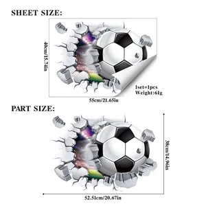 3D football wall sticker with broken wall effect showing product dimensions 40x55cm