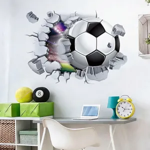 3D Soccer Football Breakout Wall Stickers PVC Waterproof Sports Theme Home Decoration Removable Decals For Kids Room