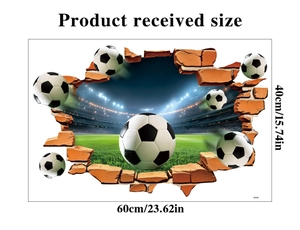 Detailed size specification for 3D soccer wall sticker showing 60x40cm dimensions
