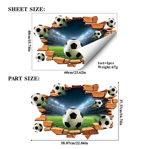 3D football wall decal dimensions showing sheet size and layout for room decoration