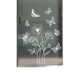 White butterfly and dragonfly floral static window stickers on frosted glass door