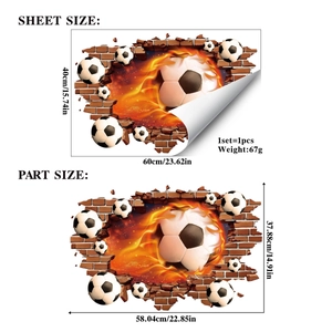 3D soccer wall sticker dimensions and layout guide for home decor and fans