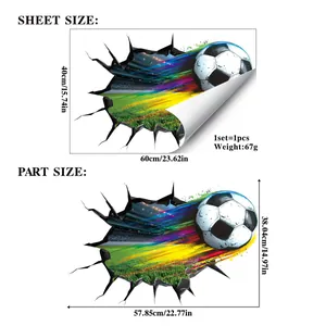 Size specifications for 3D soccer wall sticker showing 40x60cm sheet and part dimensions