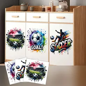 Three-piece 3D soccer wall decals set with dynamic player and goal motifs, 88x28cm size