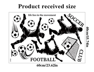 Détail du lot de stickers muraux de football 2026 avec silhouettes et filets de but
