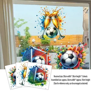 Detailed 3D soccer wall stickers showing layout dimensions and dynamic football designs