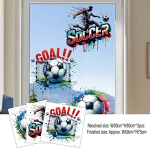 3D soccer wall stickers set with goal and player silhouettes for glass window decor