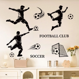 Set de stickers muraux football 2026 avec silhouettes de joueurs noirs et un but