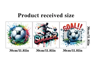 Three-piece soccer wall stickers with goal and player silhouettes, 30cm square dimensions