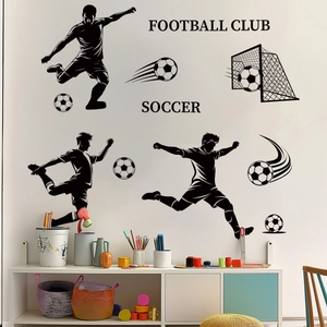 Stickers muraux avec silhouettes de footballeurs noirs et but pour chambre d enfant