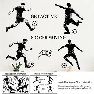 Vue détaillée des stickers muraux foot avec dimensions de mise en page et guide DIY