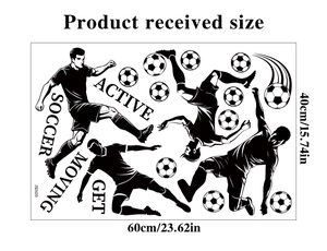Aperçu des stickers muraux football 2026 avec silhouettes et dimensions de 60x40cm