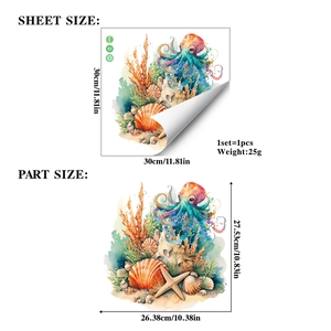 Self-adhesive starfish and octopus watercolor window stickers for home decor 30x30cm