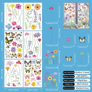 Detailed size guide for 6-sheet butterfly floral window clings with double-sided printing