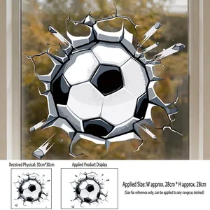 Detailed view of 3D broken glass soccer wall sticker with 30x30cm size specifications