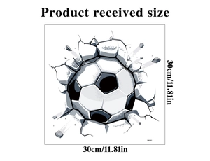 Detailed dimensions showing 30x30cm size of the 3D football wall sticker for fans
