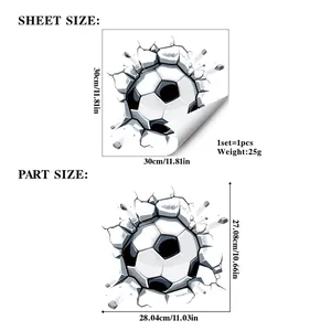 Detailed sizing chart for 3D football wall sticker showing dimensions 30x30cm
