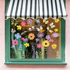 Floral butterfly window static stickers for home decoration with watercolor design