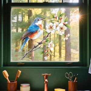Floral Branch Bird Wall Stickers PVC Self Adhesive Decorative Window Decals For Living Room Bedroom