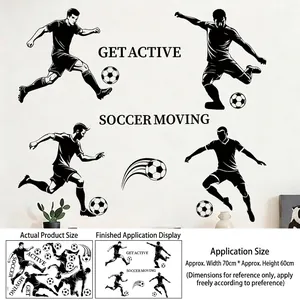 Detailed dimensions of vinyl soccer player silhouettes for wall decor layout