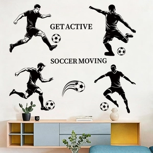 Black soccer silhouettes wall stickers set with dynamic football players for sports decor